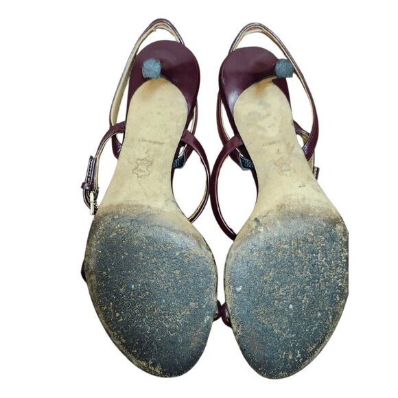 TORY BURCH PENELOPE SLINGBACK SANDALS MALBEC LEATHER STRAPPY Size 7 - Picture 10 of 13